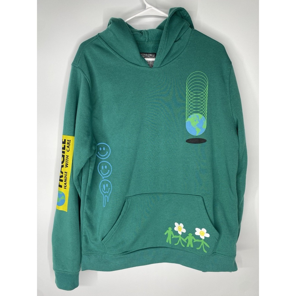 Brooklyn Cloth Green Graphic Fleece Hoodie Recycling Earth Day Large